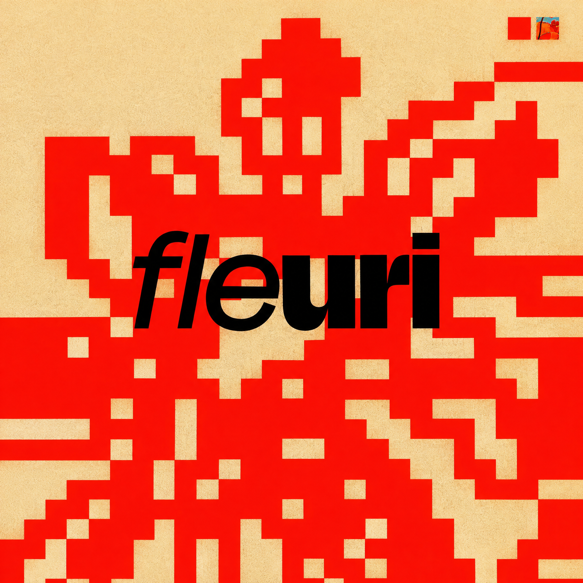 Close crop of the Fleuri pixel flower and wordmark